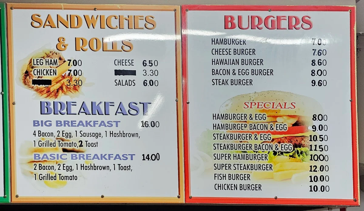 Menu, David's Snack Bar