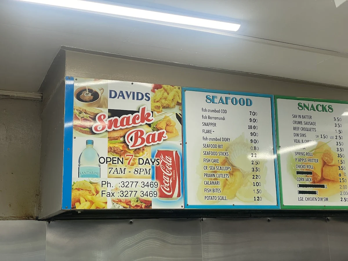 Menu, David's Snack Bar