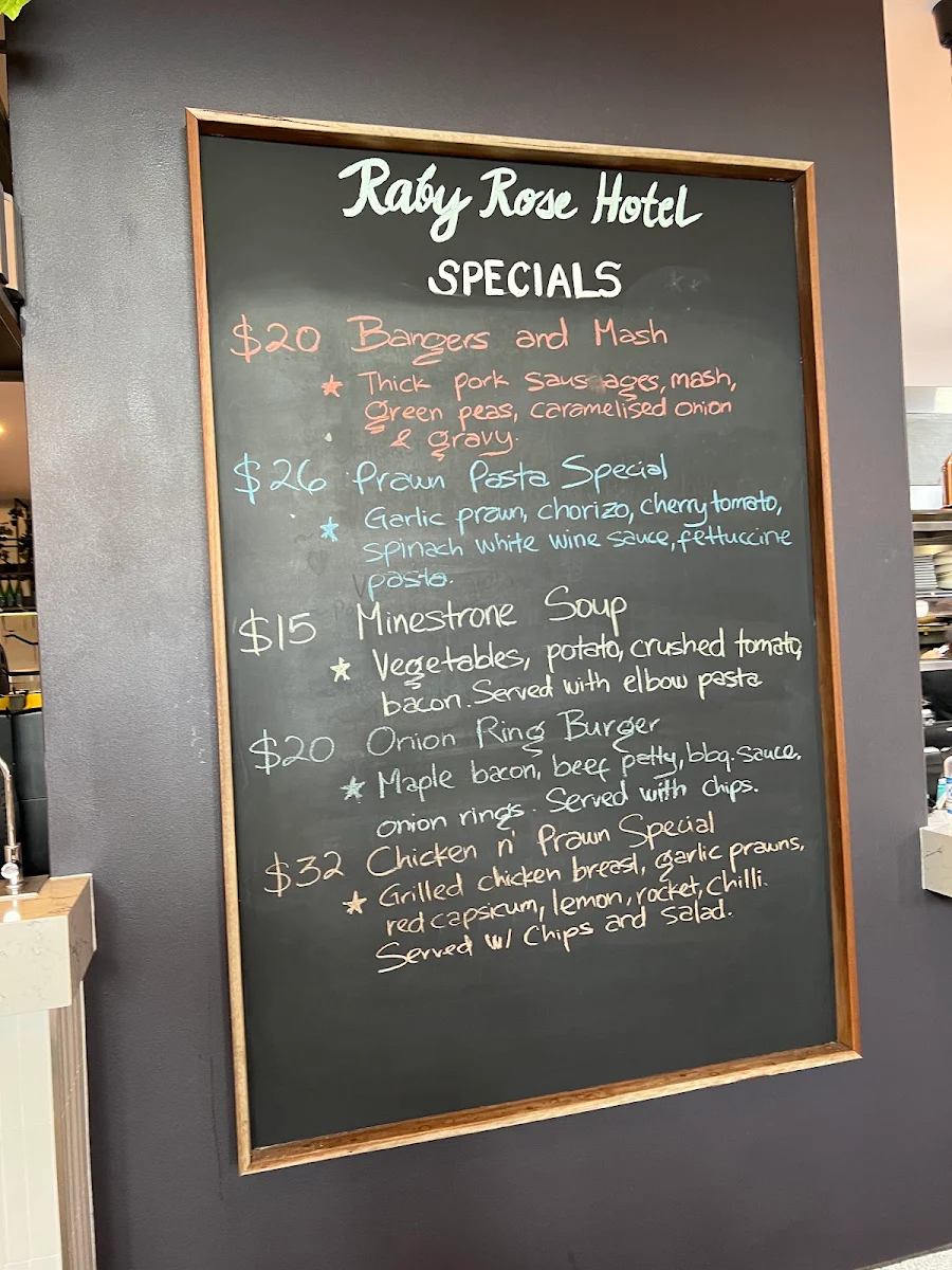 Menu, Raby Rose Hotel