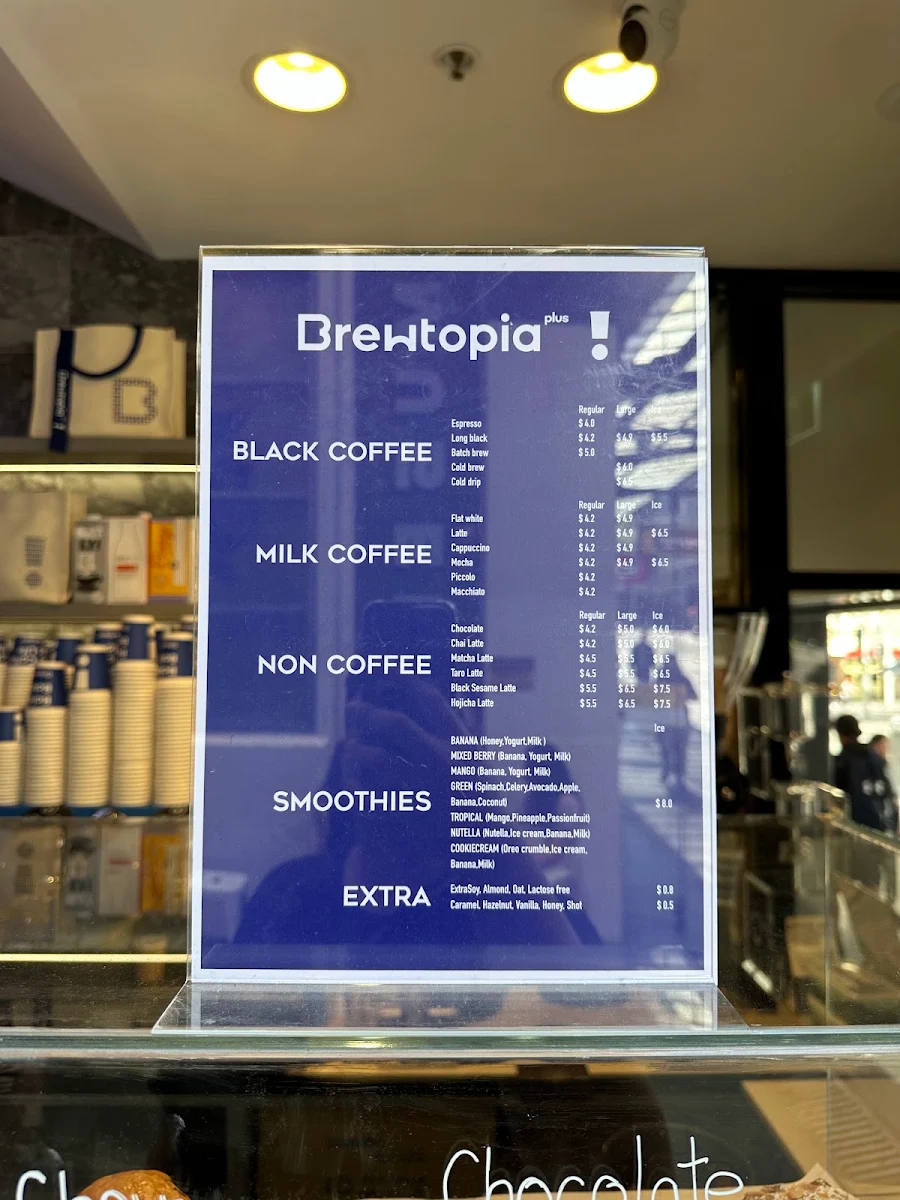 Menu, Brewtopia plus cafe