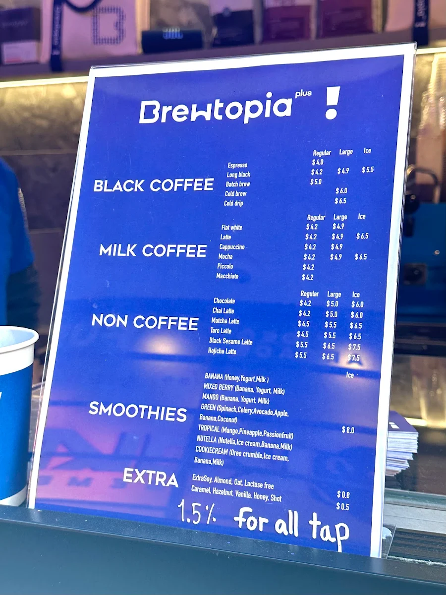 Menu, Brewtopia plus cafe