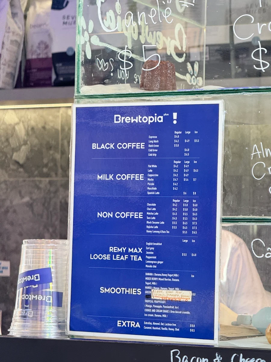 Menu, Brewtopia plus cafe