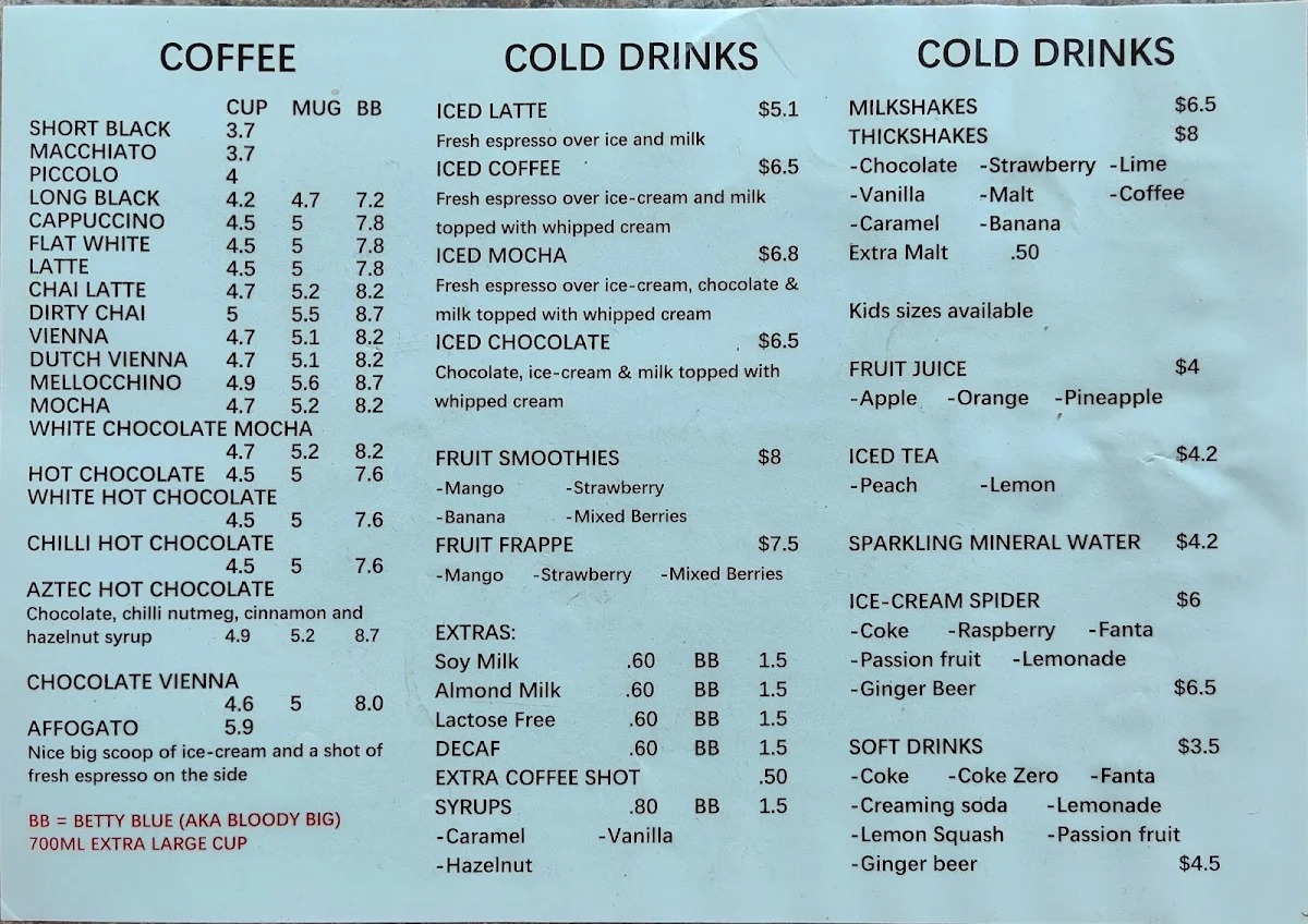 Menu, CAFFIENDS in the mall