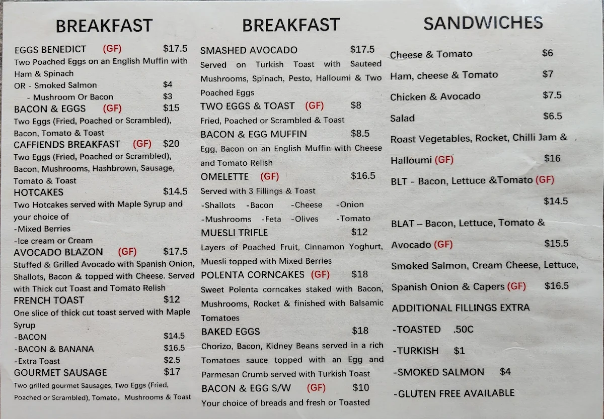 Menu, CAFFIENDS in the mall
