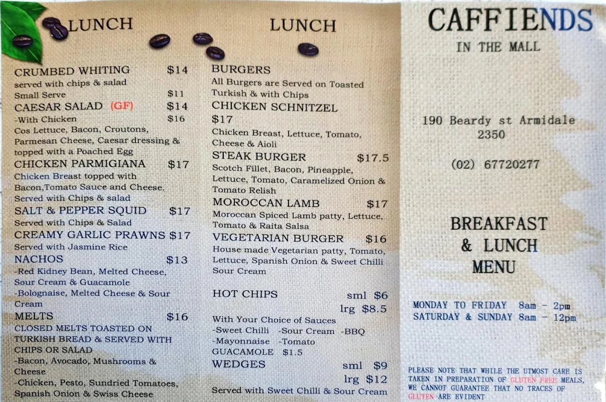 Menu, CAFFIENDS in the mall