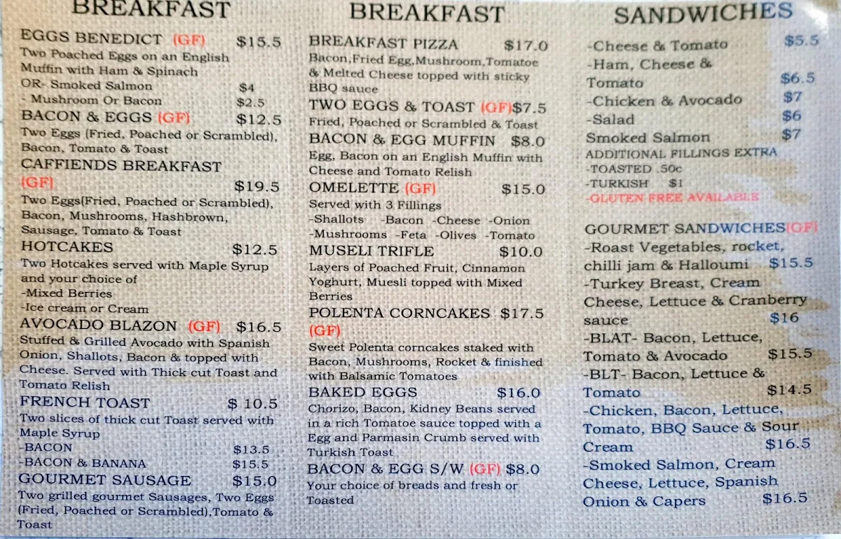 Menu, CAFFIENDS in the mall
