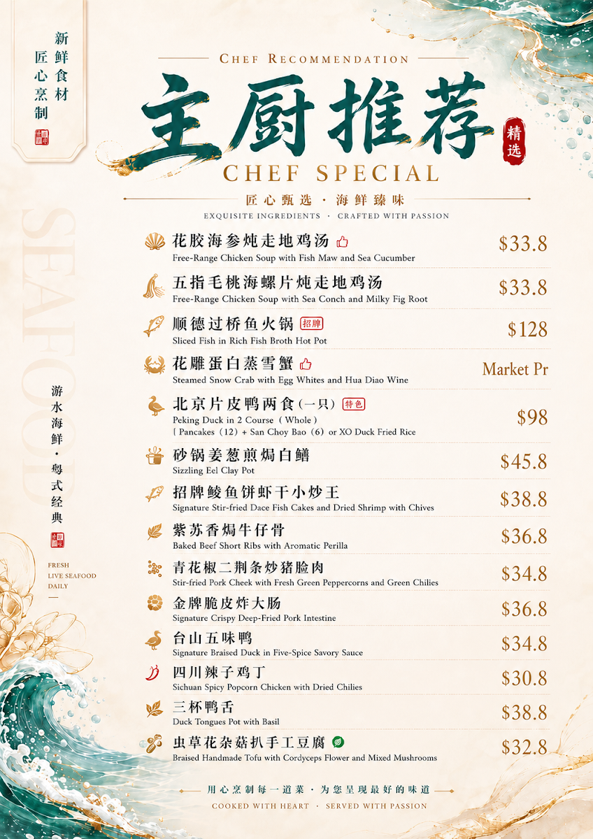 Menu, Nathan Ocean Seafood Restaurant