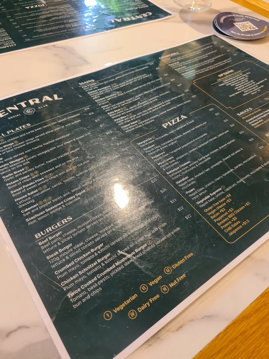 Menu, Central Social Club