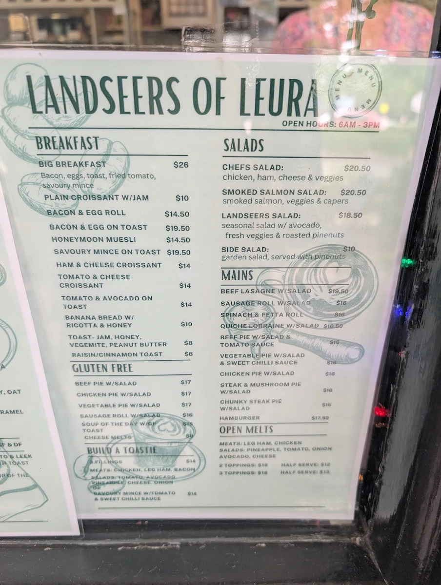 Menu, Landseer's Of Leura