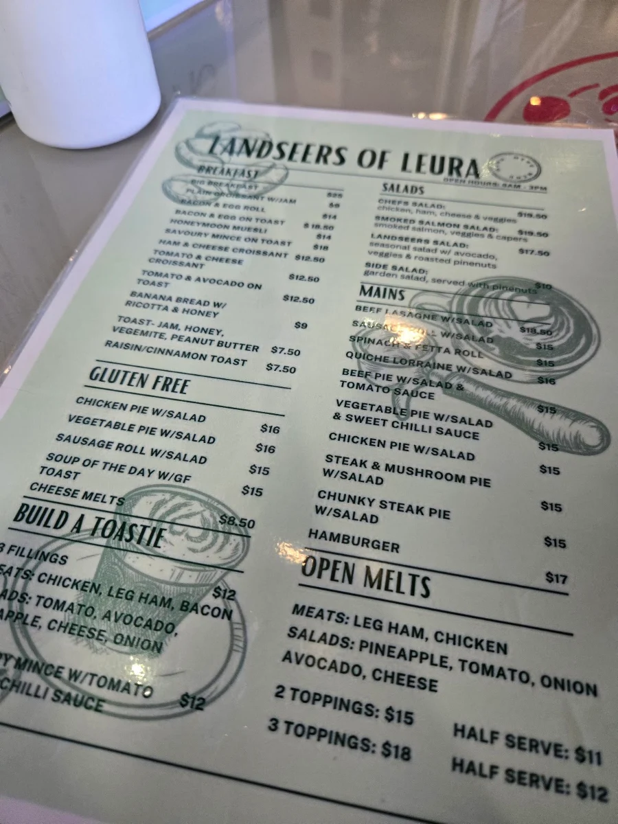 Menu, Landseer's Of Leura