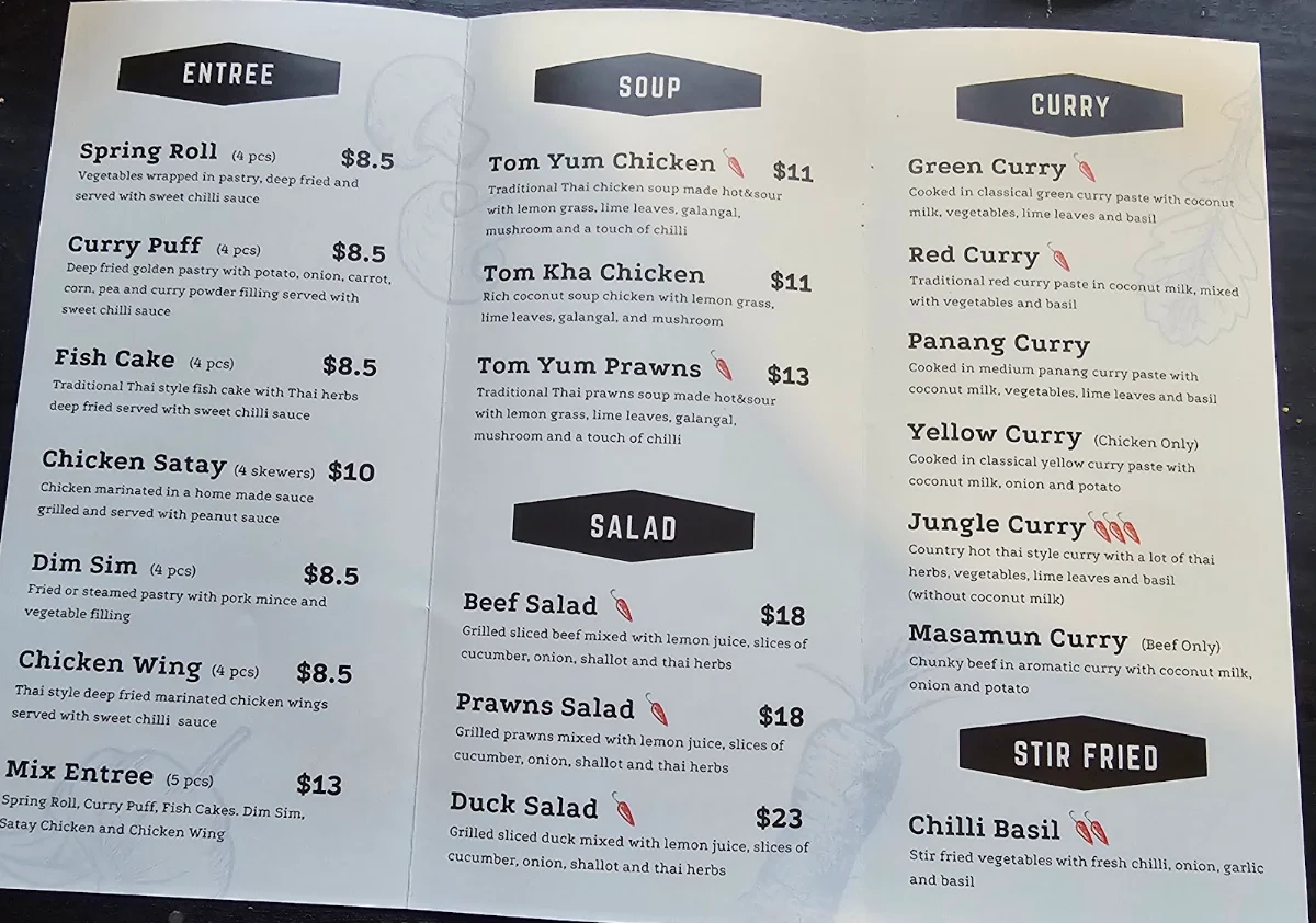 Menu, Cambridge Hotel