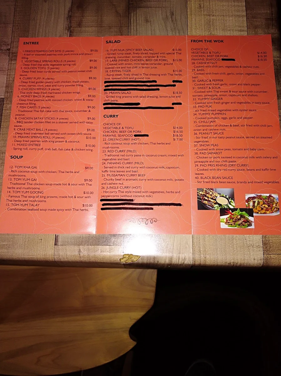 Menu, Cambridge Hotel