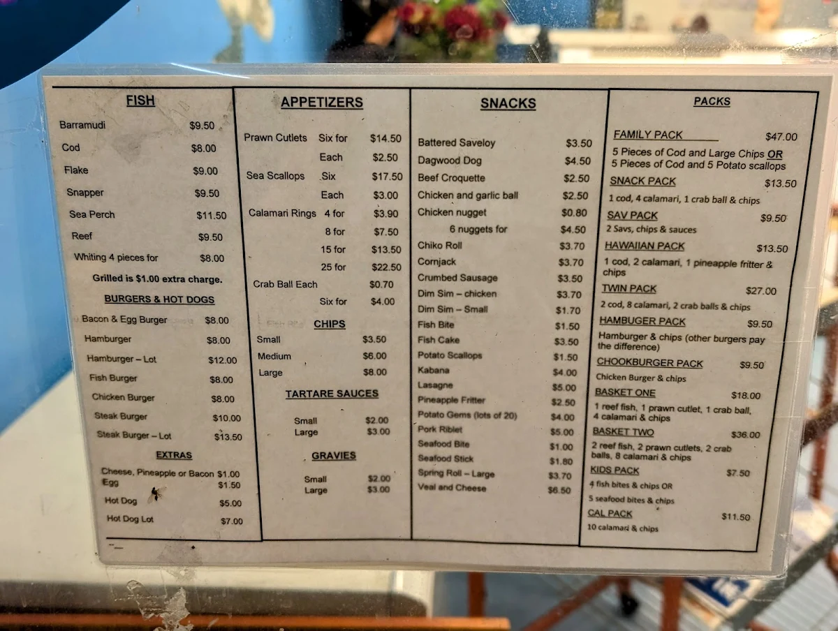 Menu, Seafood Spot