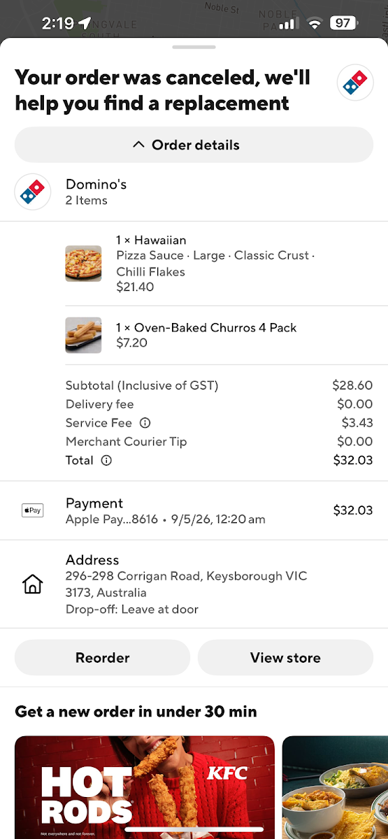 Menu, Domino's Pizza Keysborough South