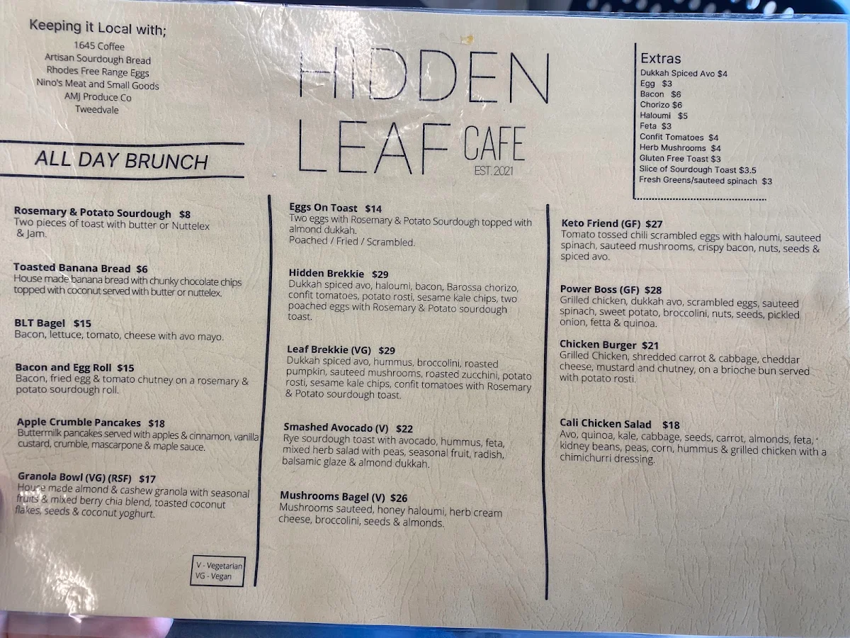 Menu, Hidden Leaf Cafe