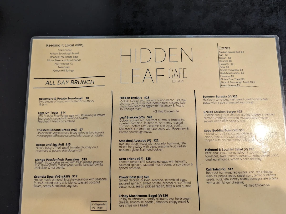 Menu, Hidden Leaf Cafe