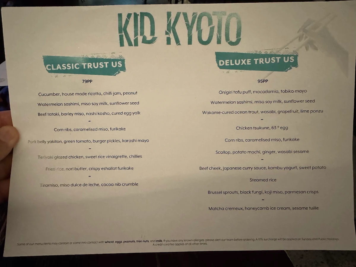Menu, Kid Kyoto