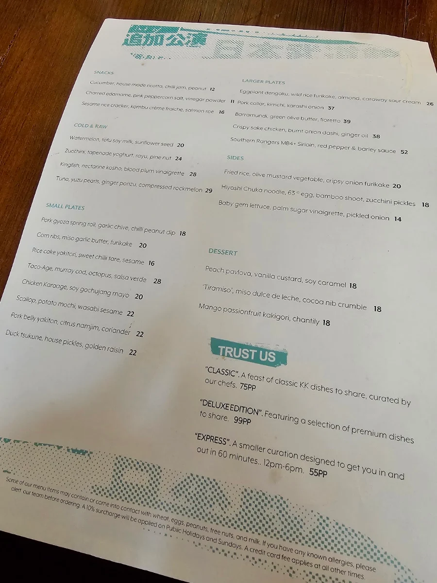 Menu, Kid Kyoto