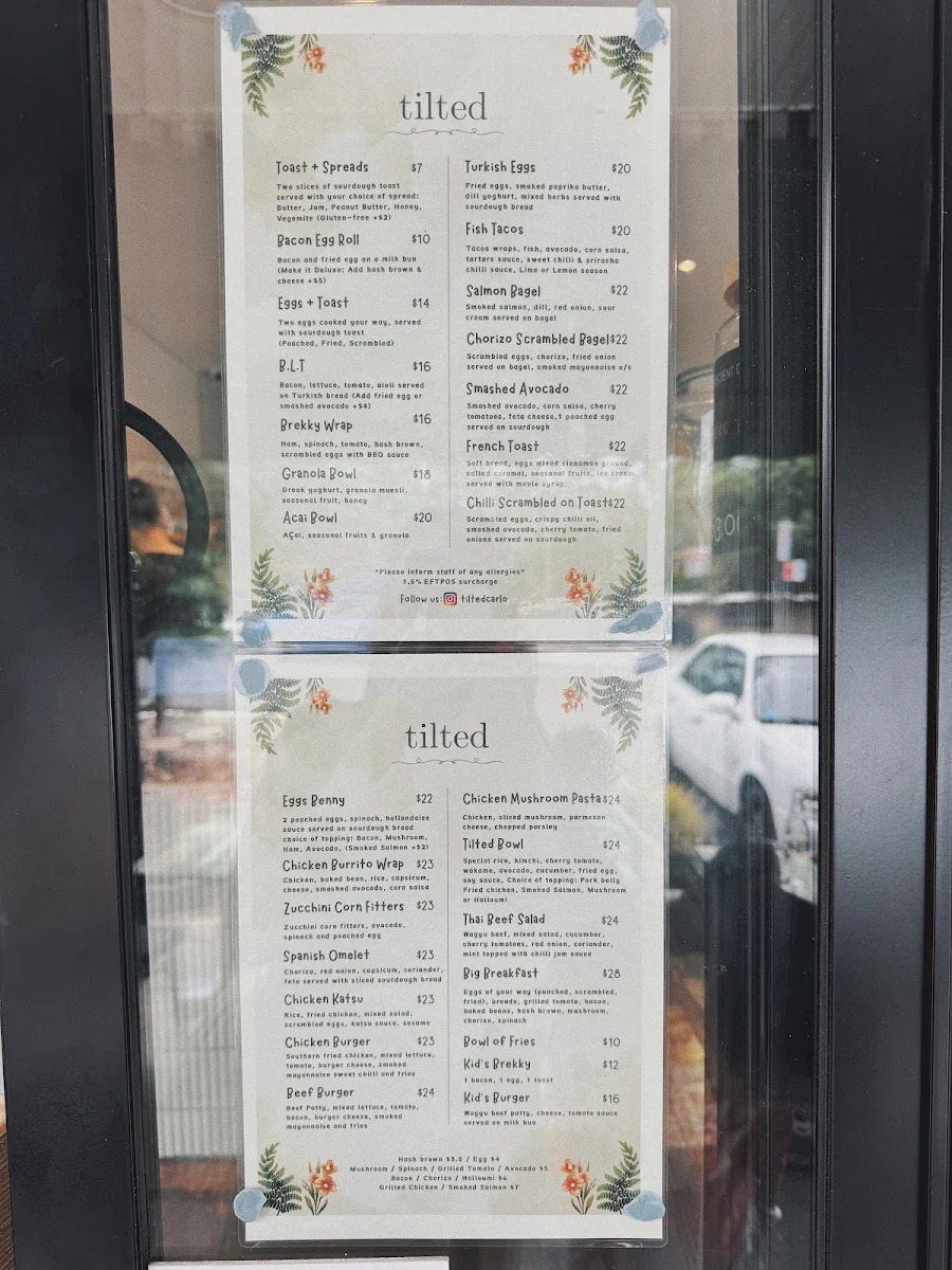 Menu, Tilted