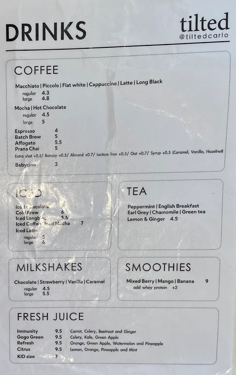 Menu, Tilted