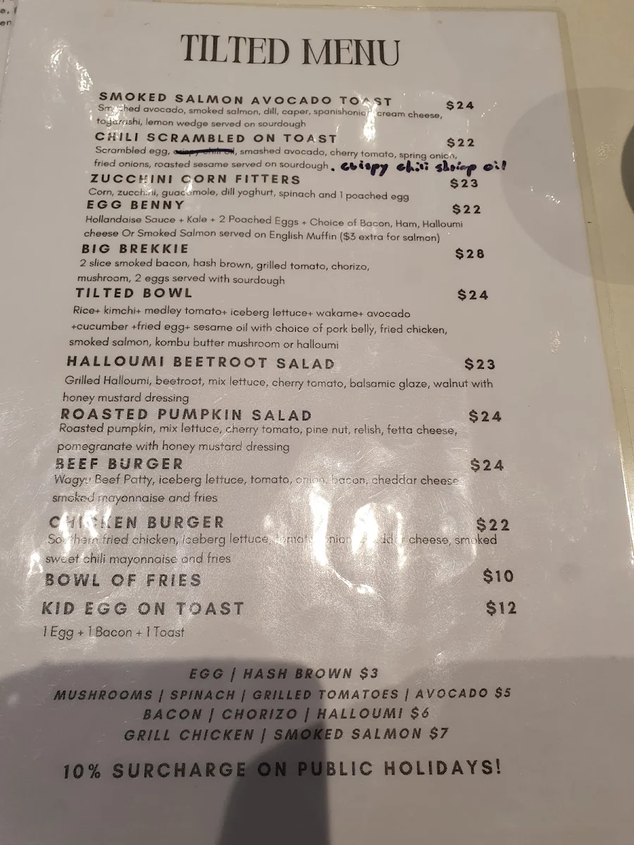 Menu, Tilted
