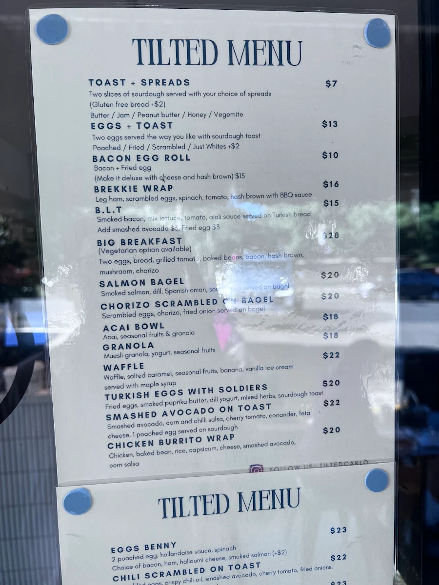 Menu, Tilted