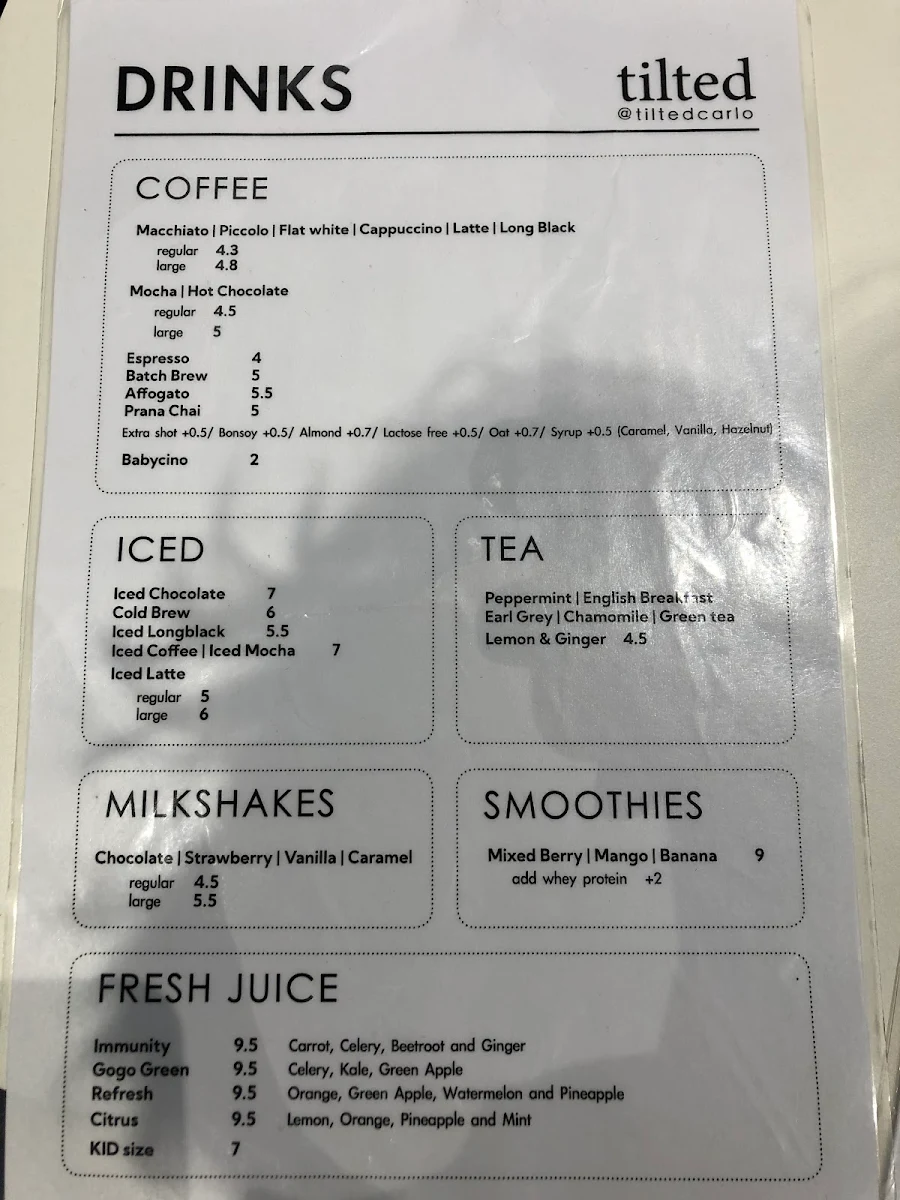 Menu, Tilted
