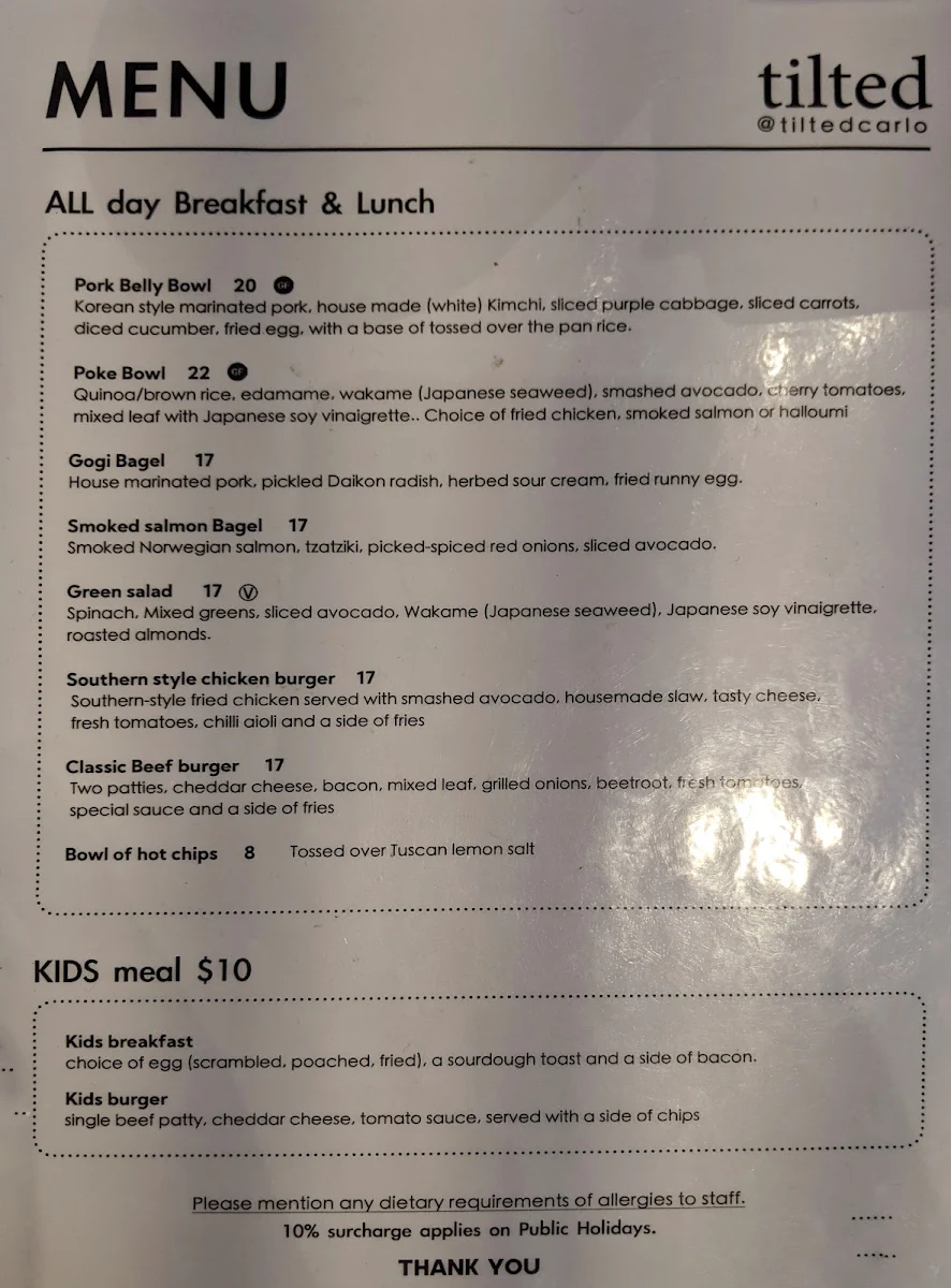 Menu, Tilted