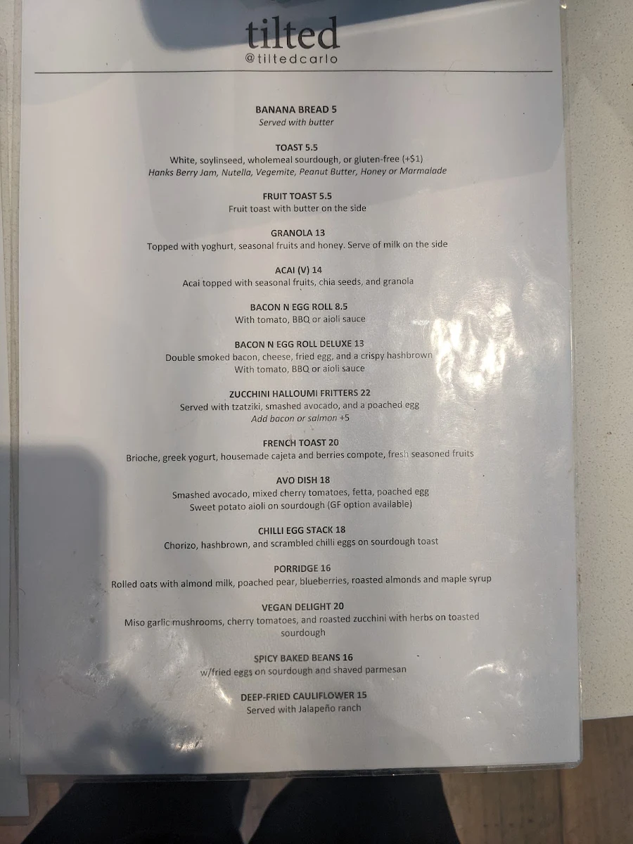 Menu, Tilted