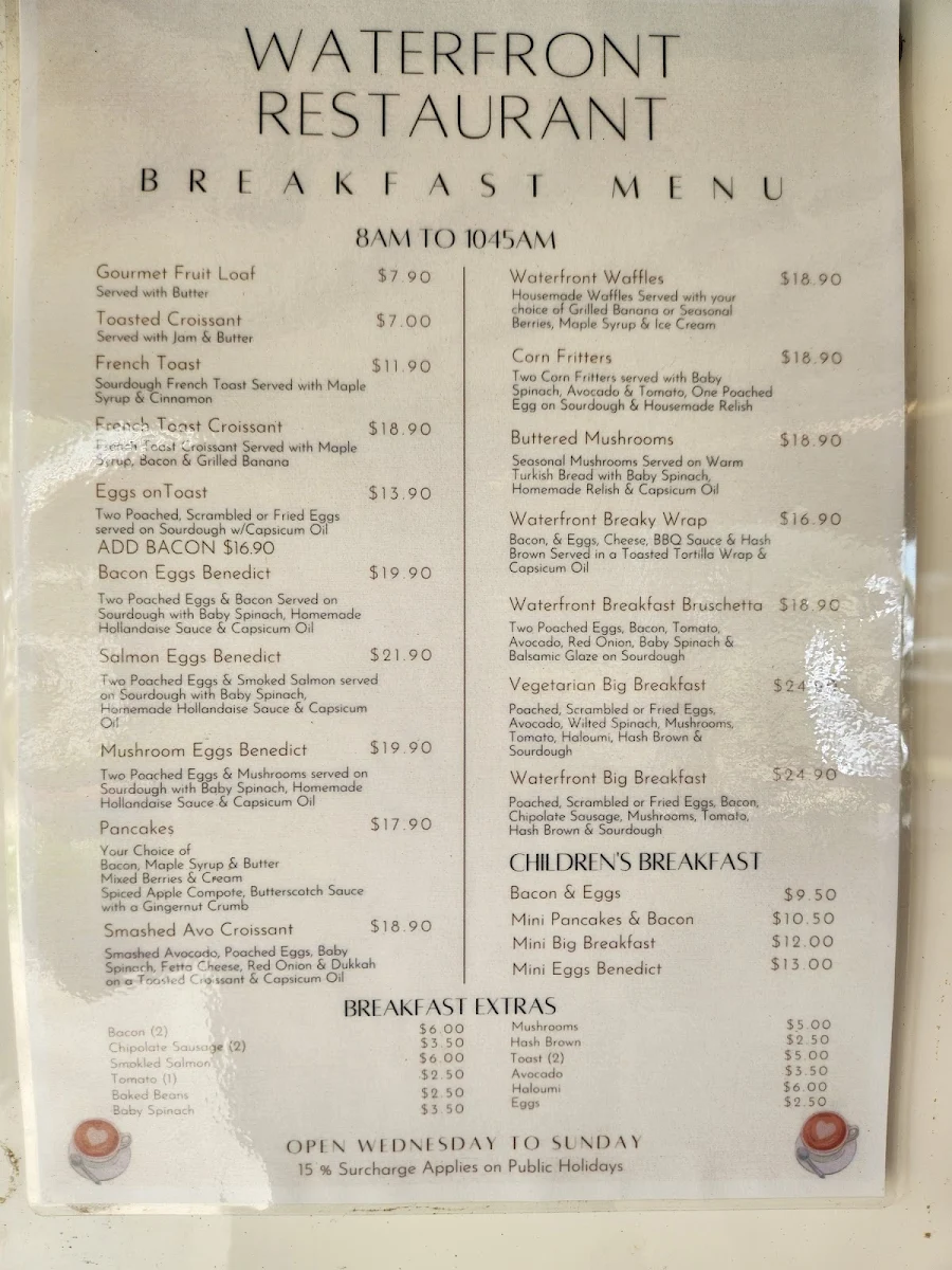Menu, Waterfront Restaurant