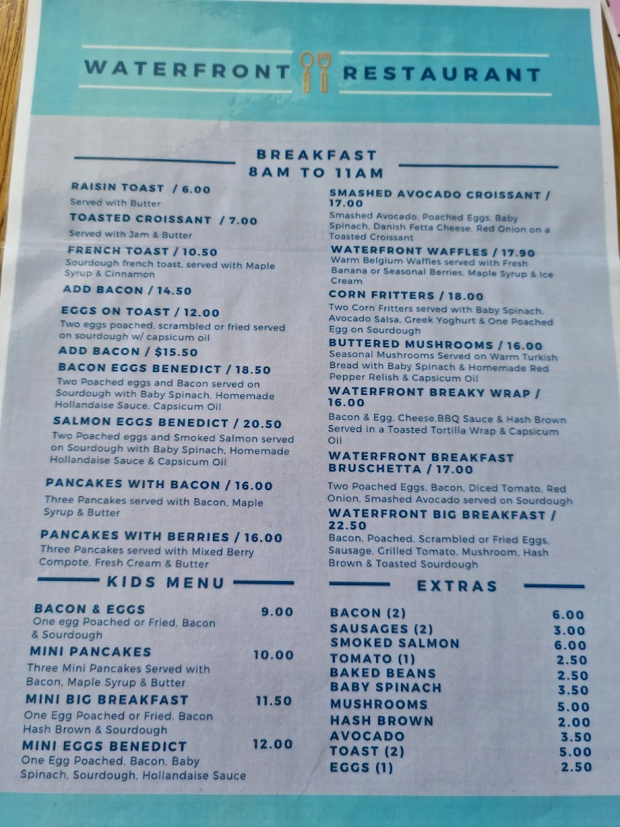 Menu, Waterfront Restaurant