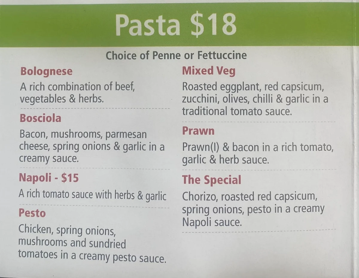Menu, Chizzos Pizzeria