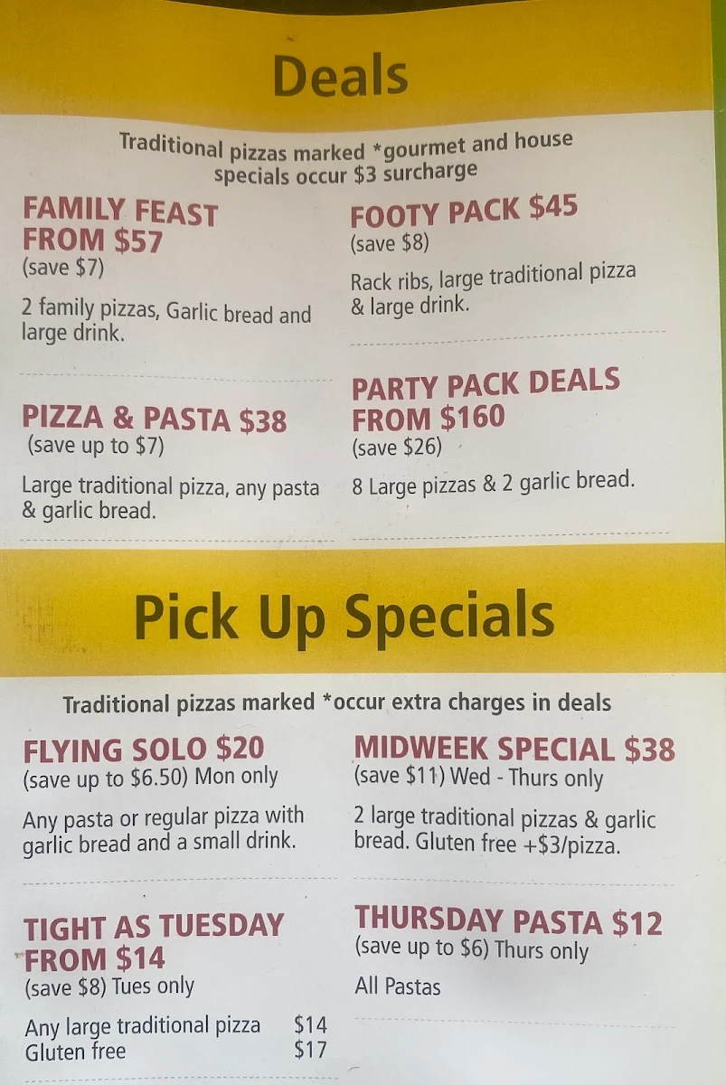Menu, Chizzos Pizzeria