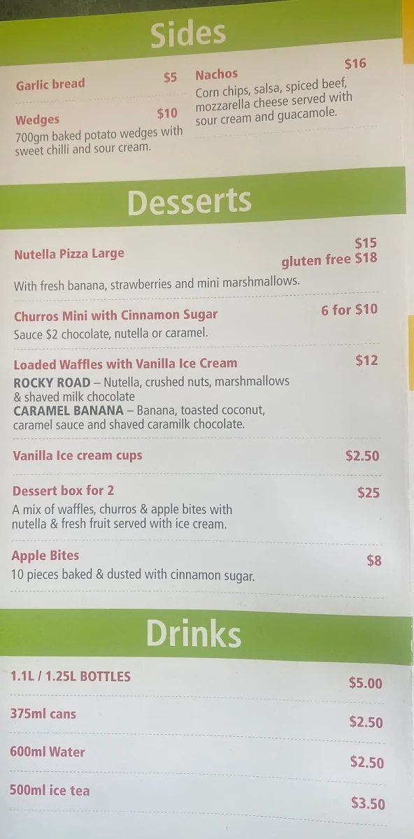 Menu, Chizzos Pizzeria