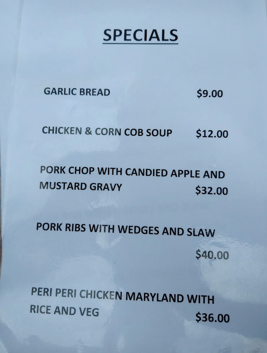 Menu, Henry's Bridge Hotel Echuca