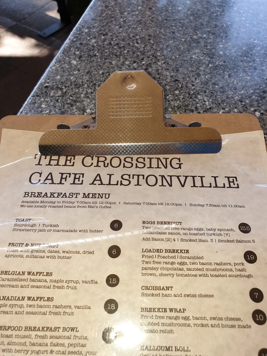Menu, The Crossing Cafe