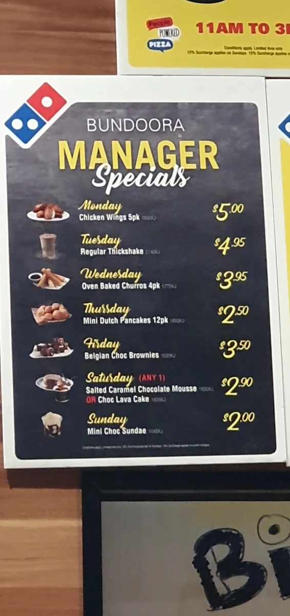 Menu, Domino's Pizza Bundoora