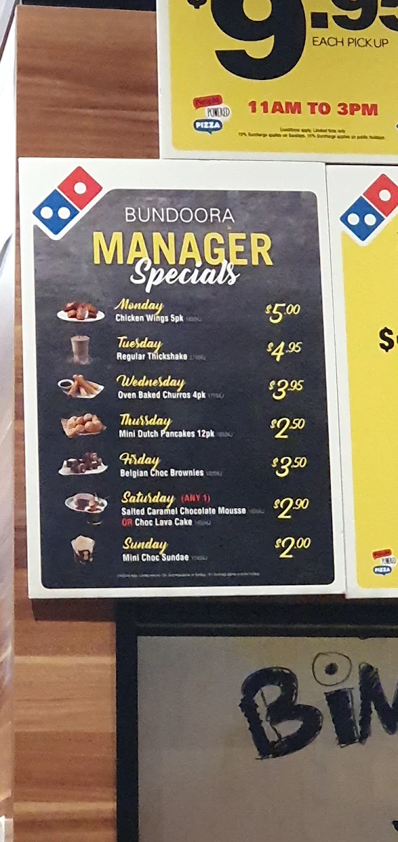 Menu, Domino's Pizza Bundoora
