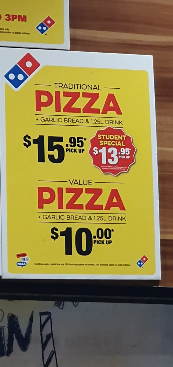 Menu, Domino's Pizza Bundoora