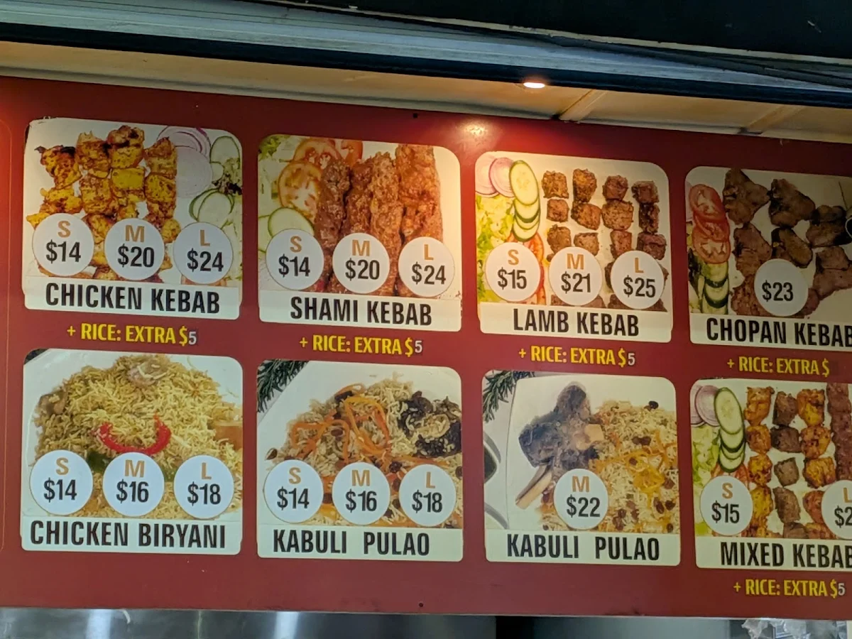 Menu, Kabul Kitchen VIC