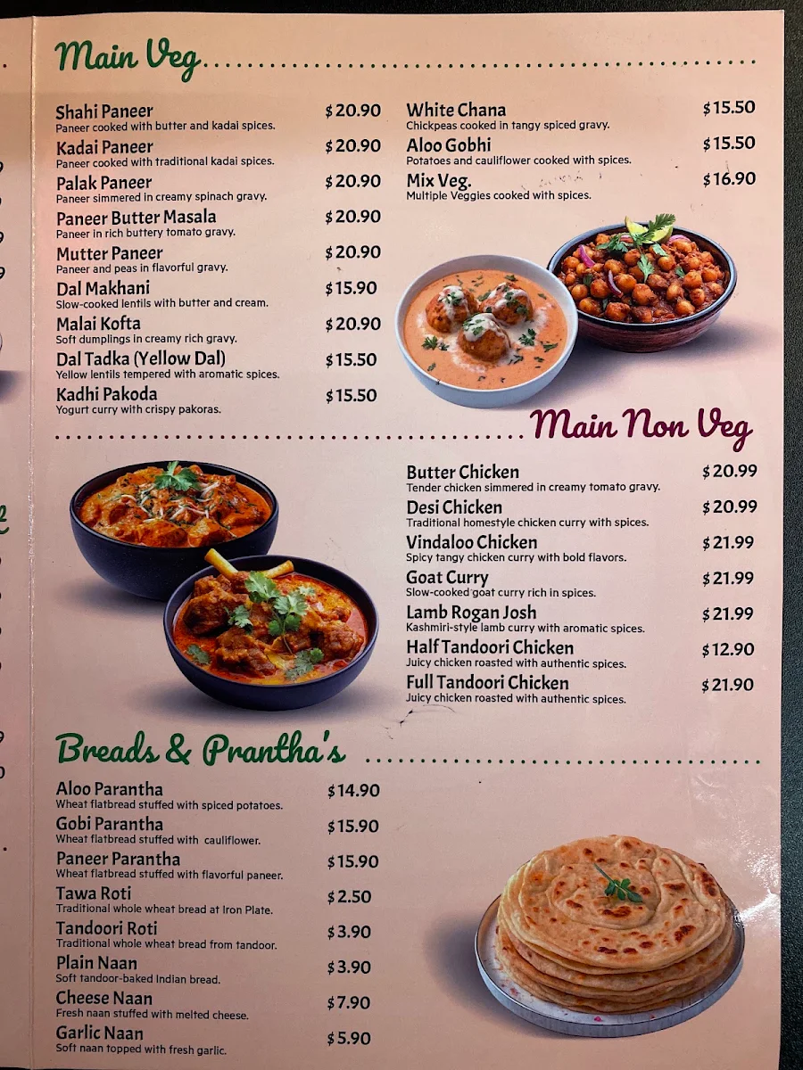 Menu, Royal Indian Restaurant