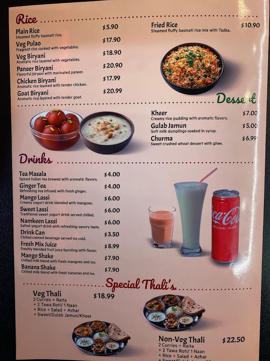 Menu, Royal Indian Restaurant