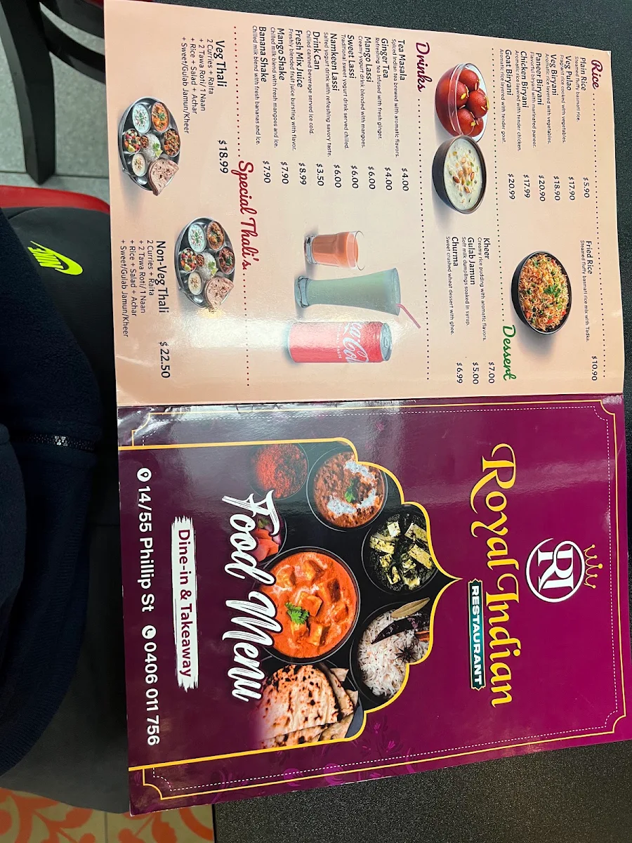 Menu, Royal Indian Restaurant