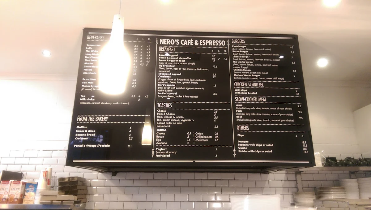 Menu, Nero's Cafe & Espresso