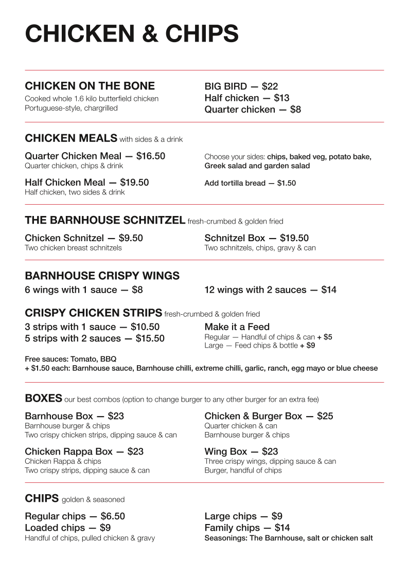 Menu, The Barnhouse