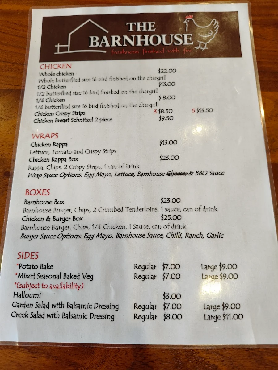 Menu, The Barnhouse
