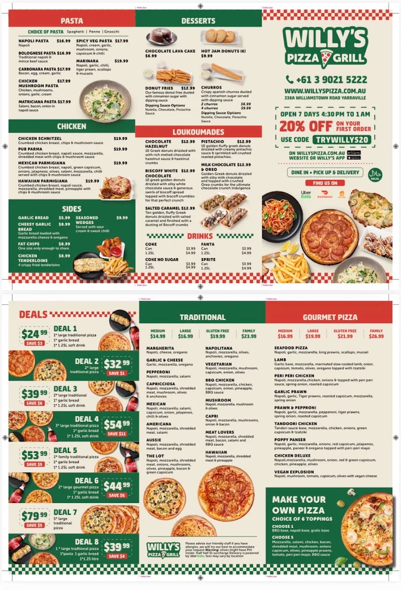 Menu, Willys Pizza n grill—Pizza near you