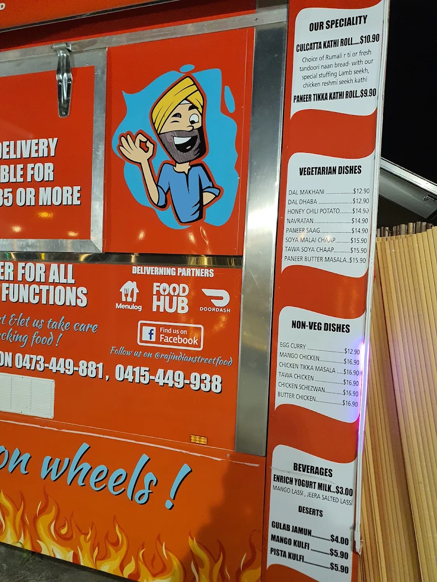 Menu, Raj Indian Street Food
