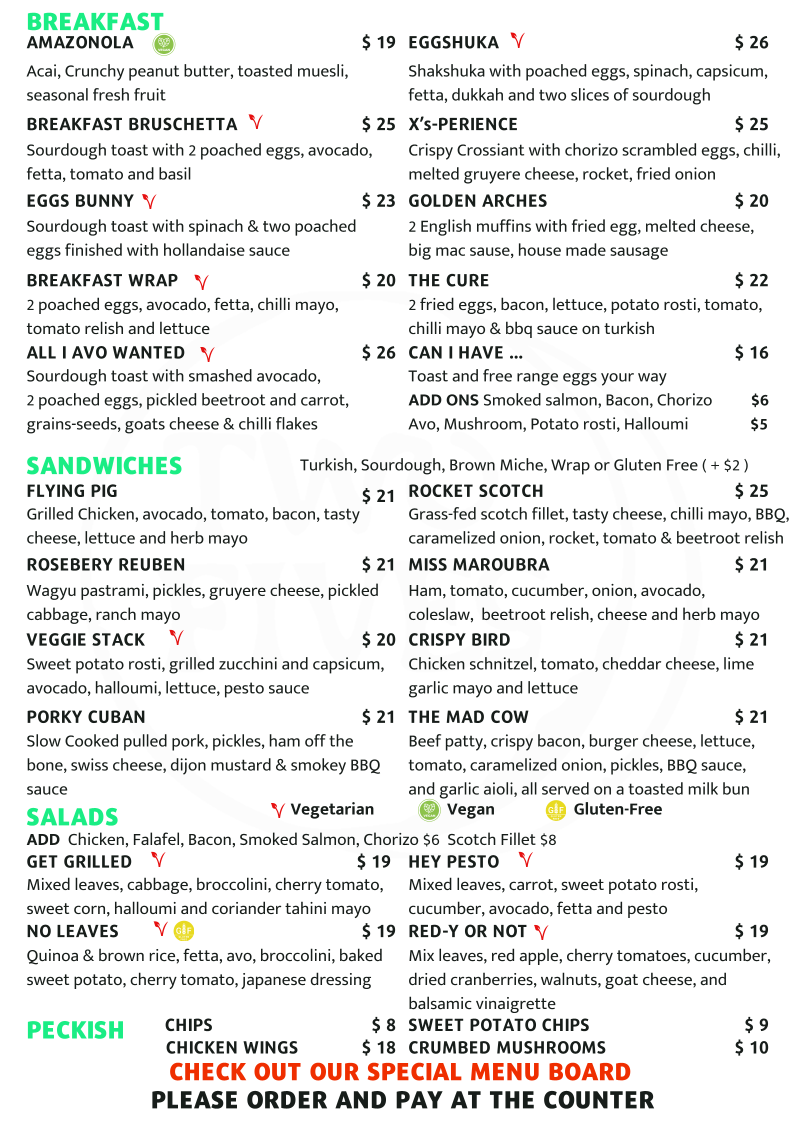 Menu, Two Fives Cafe