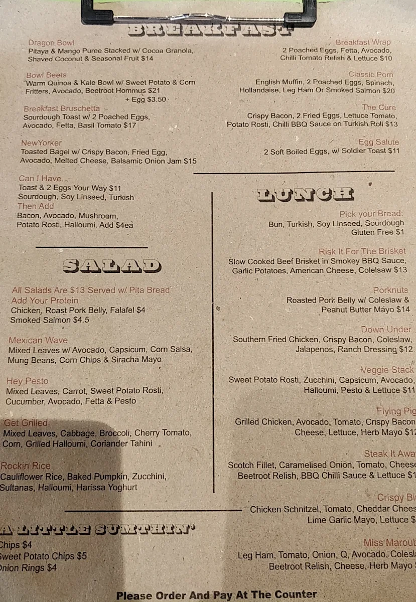 Menu, Two Fives Cafe